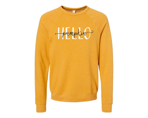 Hello Pumpkin -- BELLA+CANVAS® - Sponge Fleece Raglan Crewneck Sweatshirt